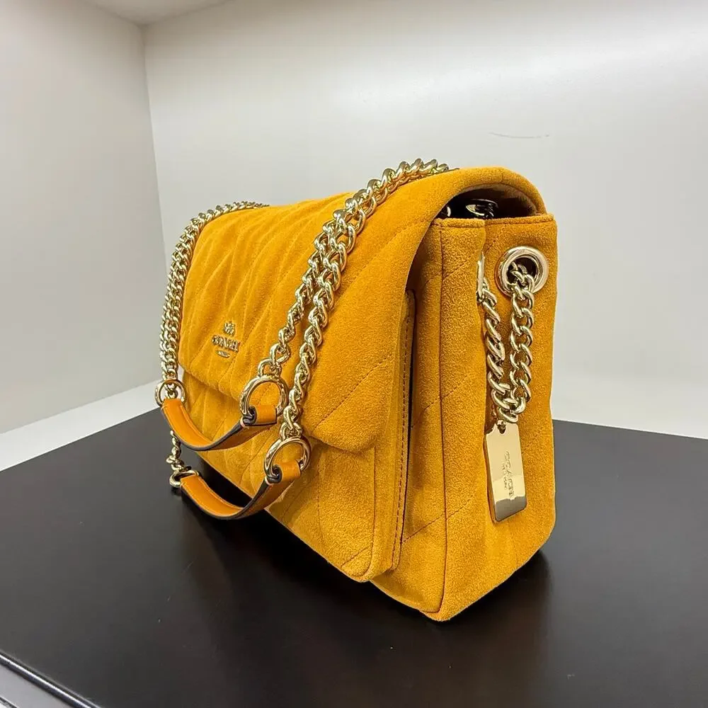 NEW‼️Coach Elodie Crossbody Bag With Quilting  CET34 suede/Gold/Marigold